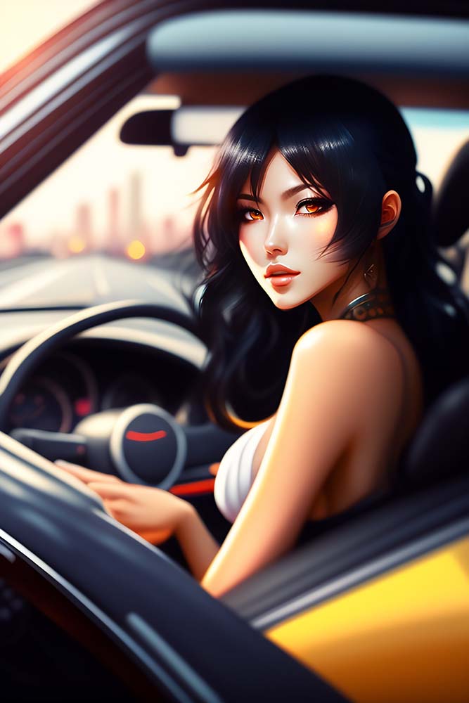 Anime girl driving the car