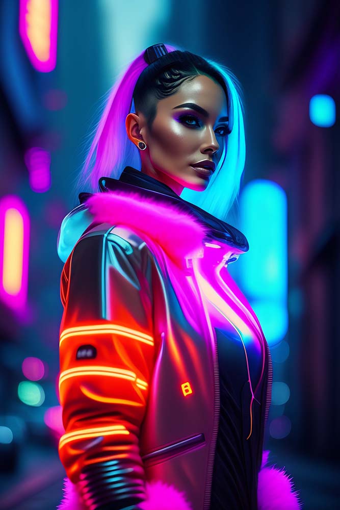 Cyberpunk girl in neon light