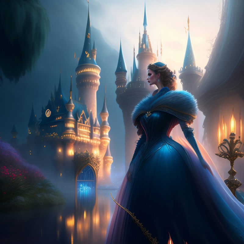 Princess in a front of fantasy castle
